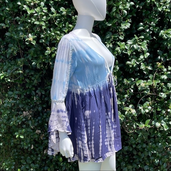 💋NWT BOHO Me Lace Inset Tie Dye Print Tunic Swimsuit Coverup - Picture 5 of 12